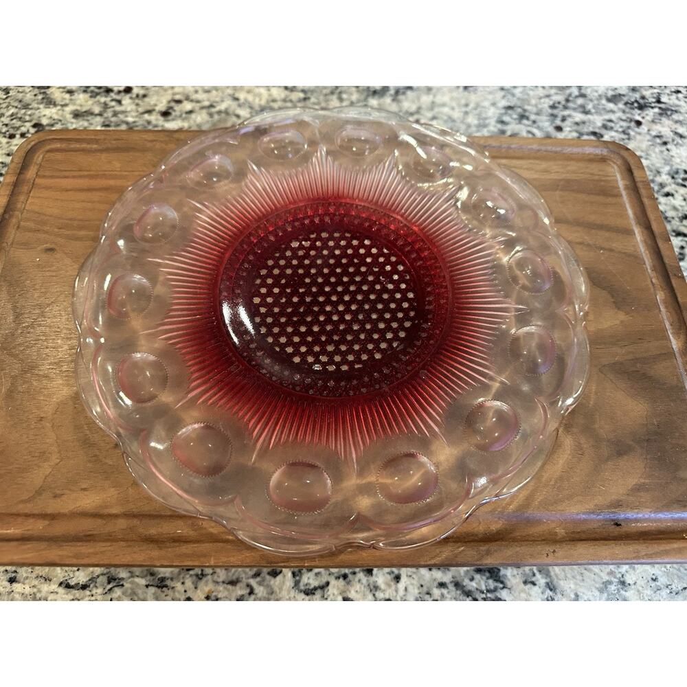 Vintage Bartlett Collins US Glass Co Manhattan Red/Clear Glass 11” Serving Plate